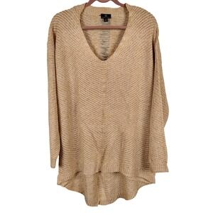 Curations Womens 1X V-Neck Ladder Back Sweater Tan Marled Boho Gorpcore